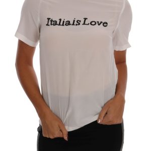 Silk Sequined 'Italia Is Love' White Blouse