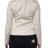 Beige Cotton Long Sleeves Round Neck Blazer Jacket - Image 4