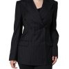 Black Striped Double Breasted Coat Jacket - Image 2