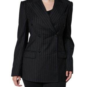 Black Striped Double Breasted Coat Jacket