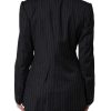 Black Striped Double Breasted Coat Jacket - Image 3