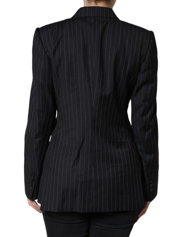 Black Striped Double Breasted Coat Jacket - Image 3