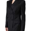 Black Striped Double Breasted Coat Jacket - Image 4