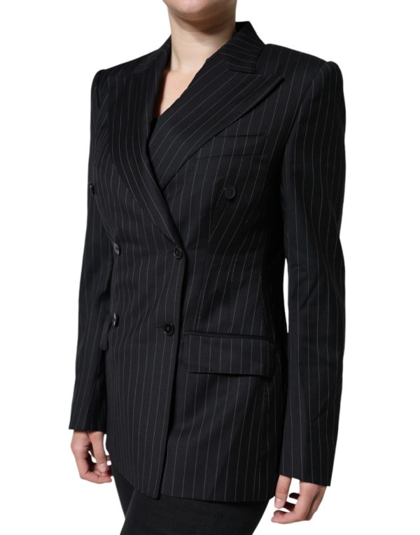 Black Striped Double Breasted Coat Jacket - Image 4