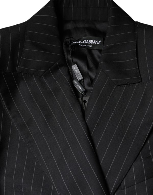 Black Striped Double Breasted Coat Jacket - Image 6