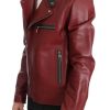 Radiant Red Leather Biker Motorcycle Jacket - Image 2