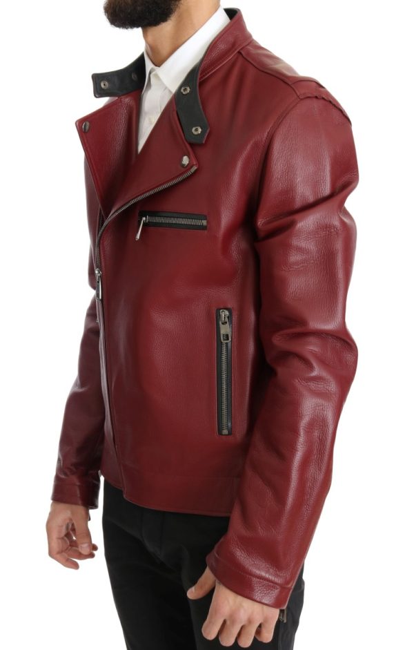 Radiant Red Leather Biker Motorcycle Jacket - Image 2