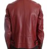 Radiant Red Leather Biker Motorcycle Jacket - Image 3