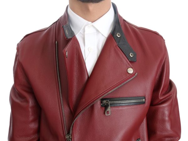 Radiant Red Leather Biker Motorcycle Jacket - Image 4