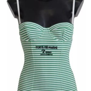 White Green Stripes One Piece Beachwear Swimwear