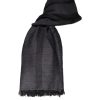Dark Gray Wool Viscose Foulard Patterned Scarf - Image 4