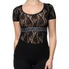 Black Logo Stripe Lace Short Sleeves Top - Image 2