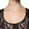 Black Logo Stripe Lace Short Sleeves Top - Image 5
