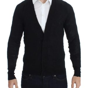 Elegant Black Merino Wool Cardigan