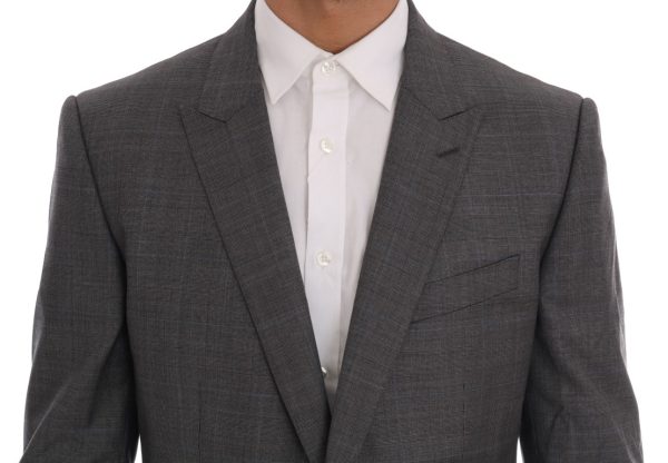 Sleek Gray Checkered Wool Blazer - Image 4