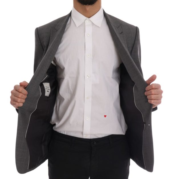 Sleek Gray Checkered Wool Blazer - Image 6
