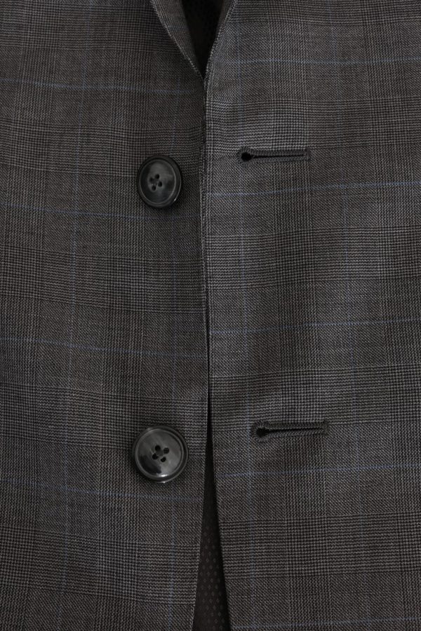 Sleek Gray Checkered Wool Blazer - Image 8