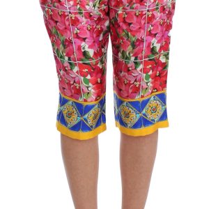 Multicolor Floral Silk Capri Pants