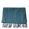 Blue Green Wool Fringes Wrap Shawl Scarf - Image 2