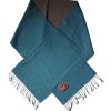 Blue Green Wool Fringes Wrap Shawl Scarf - Image 4