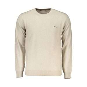 Beige Crew Neck Luxury Sweater with Embroidery