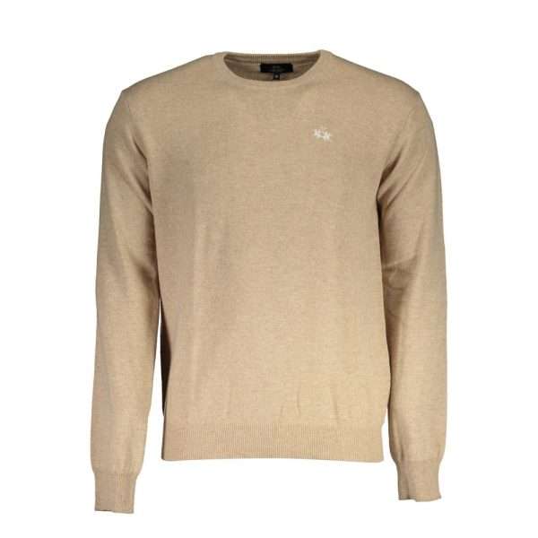 "Beige Wool Men Sweater Classic Comfort Knitwear"