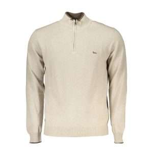 Beige Half-Zip Sweater with Embroidery Detail