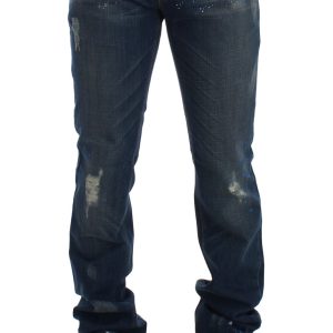 Chic Blue Wash Painted Slim Fit Jeans