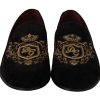 Elegant Black Loafers with Gold Crown Embroidery - Image 4