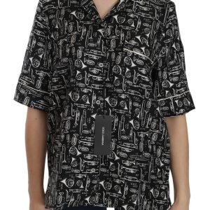 Musical Instrument Silk Collared Top