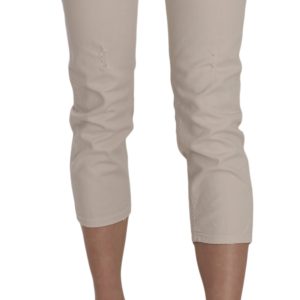 Beige Low Waist Skinny Cropped Capri Pants
