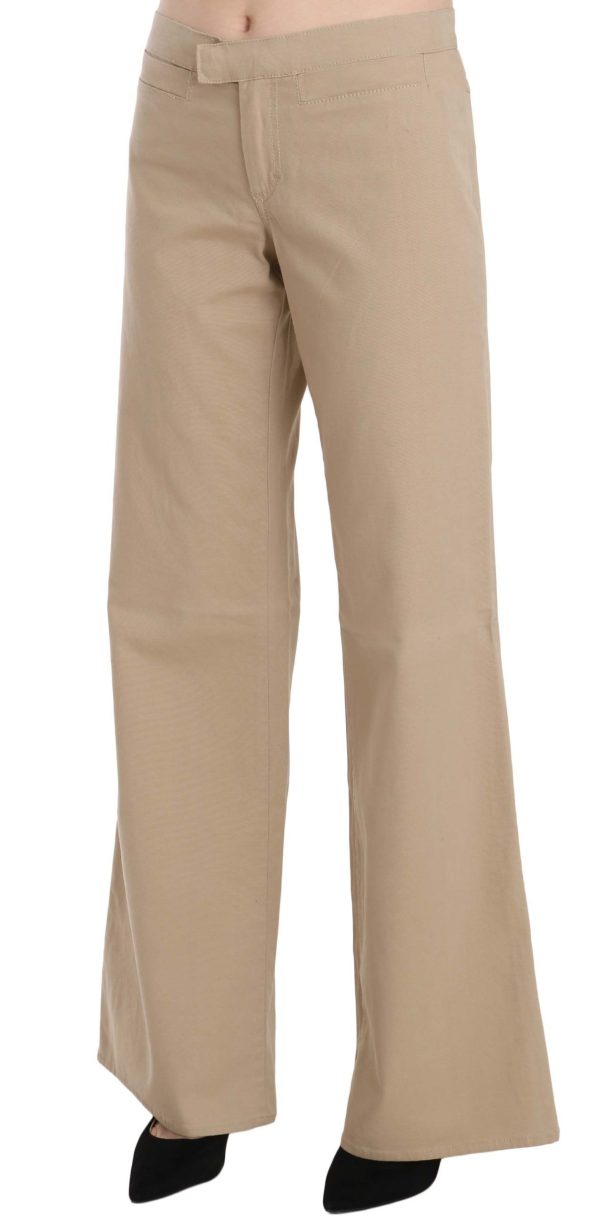 Beige Mid Waist Flared Luxury Trousers - Image 3