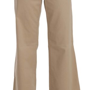 Beige Mid Waist Flared Luxury Trousers
