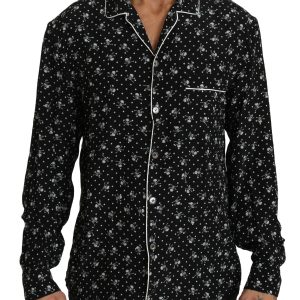Elegant Silk Pajama Shirt with Skull Print