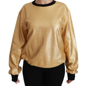 Elegant Gold Crew Neck Cotton Sweater