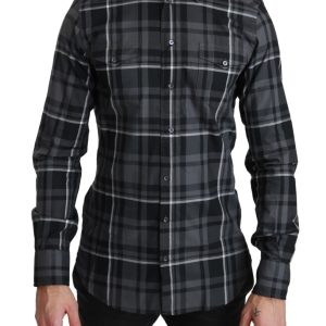 Elegant Gray Checkered Martini Dress Shirt