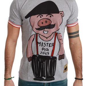 Chic Gray Cotton T-Shirt with Year of the Pig Motive