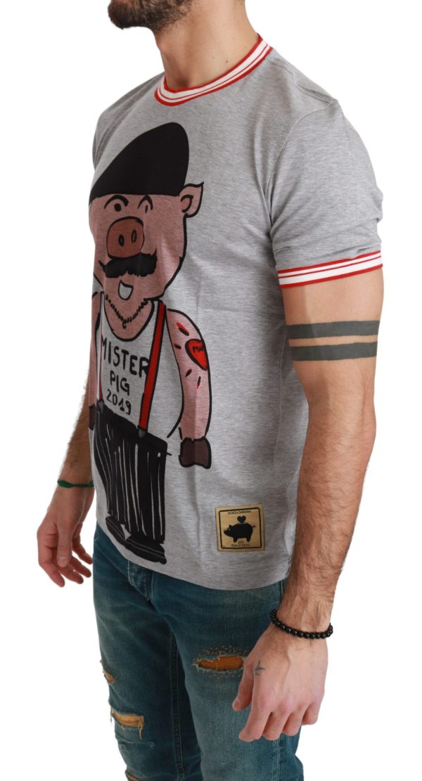Chic Gray Cotton T-Shirt with Year of the Pig Motive - Image 4