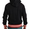 Elegant Black Hooded Sweater with Multicolor Motif - Image 4