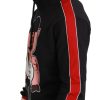 Elegant Black Hooded Sweater with Multicolor Motif - Image 5