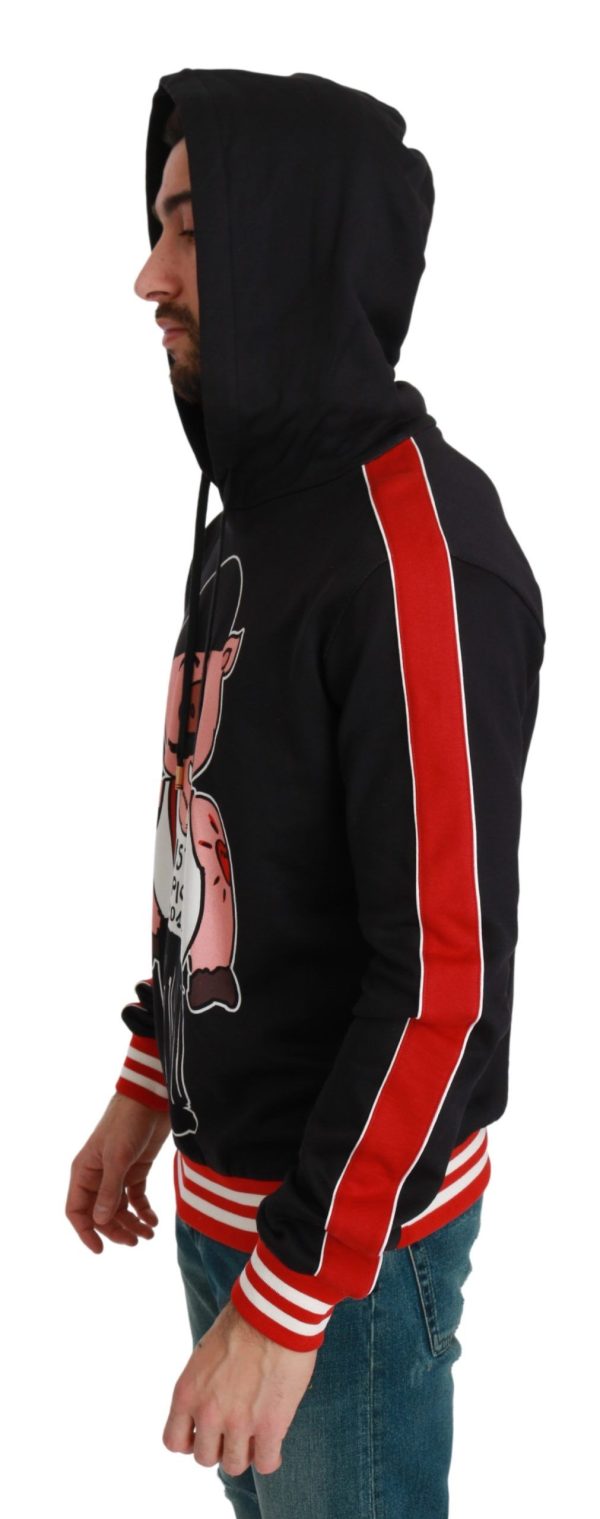 Elegant Black Hooded Sweater with Multicolor Motif - Image 5