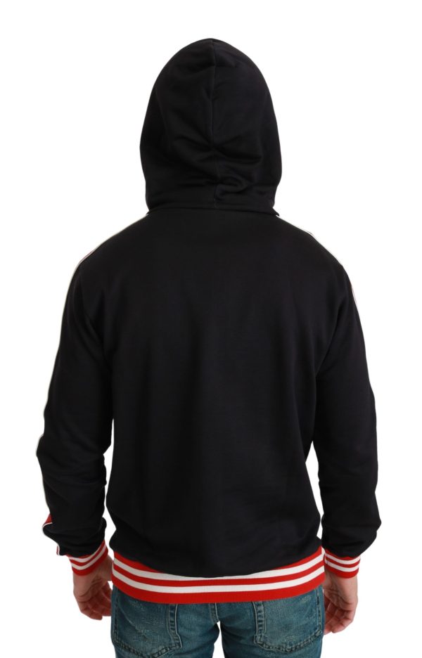 Elegant Black Hooded Sweater with Multicolor Motif - Image 6