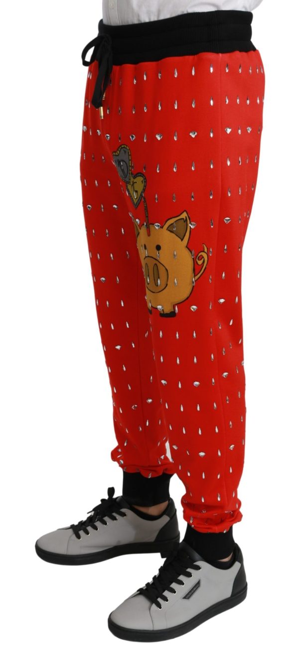 Chic Red Piggy Bank Print Sweatpants - Image 2