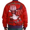 Vibrant Red Bomber Jacket with Multicolor Motif - Image 2