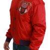 Vibrant Red Bomber Jacket with Multicolor Motif - Image 3