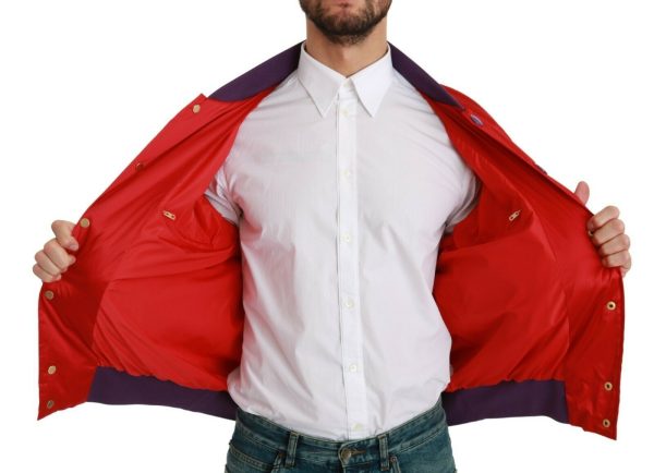 Vibrant Red Bomber Jacket with Multicolor Motif - Image 5