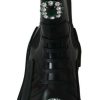Elegant Black Leather Combat Boots with Crystal Detail - Image 5