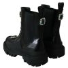 Elegant Black Leather Combat Boots with Crystal Detail - Image 7