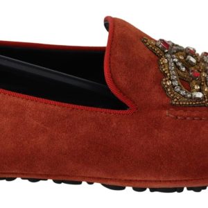 Opulent Orange Leather Loafers with Gold Embroidery