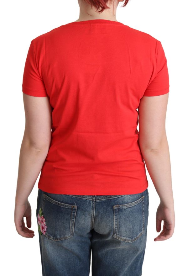 Chic Red Cotton Tee with Playful Print - Image 3